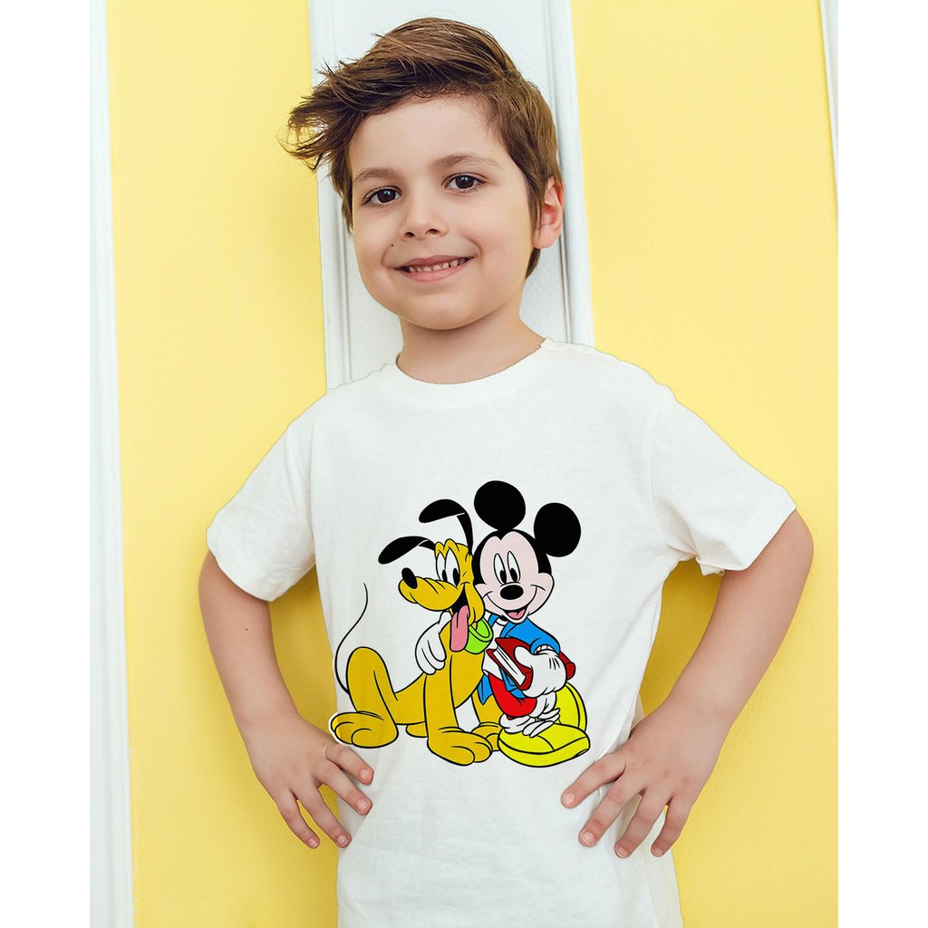 Áo thun Trẻ em in hình Mickey và Pluto Cotton Thun - Dẽ Thương