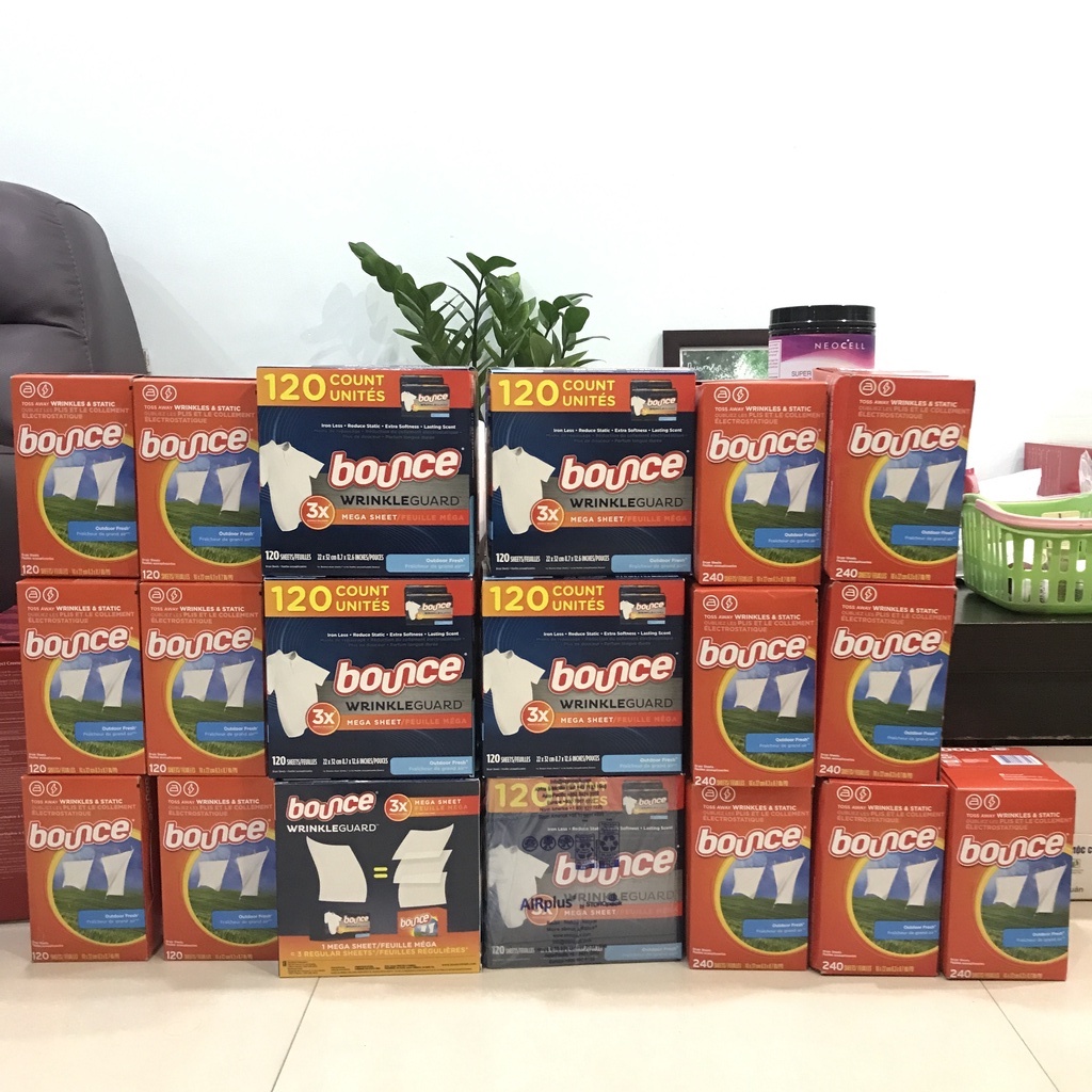 Giấy thơm giảm nhăn làm mềm quần áo Bounce Dryer Sheets Laundry Fabric Softener - Hàng Mỹ