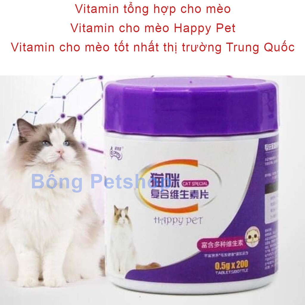 Vitamin tổng hợp cho mèo - Vitamin cho mèo Happy Pet - Vitamin cho mèo tốt nhất thị trường Trung Quốc (hộp 200v)