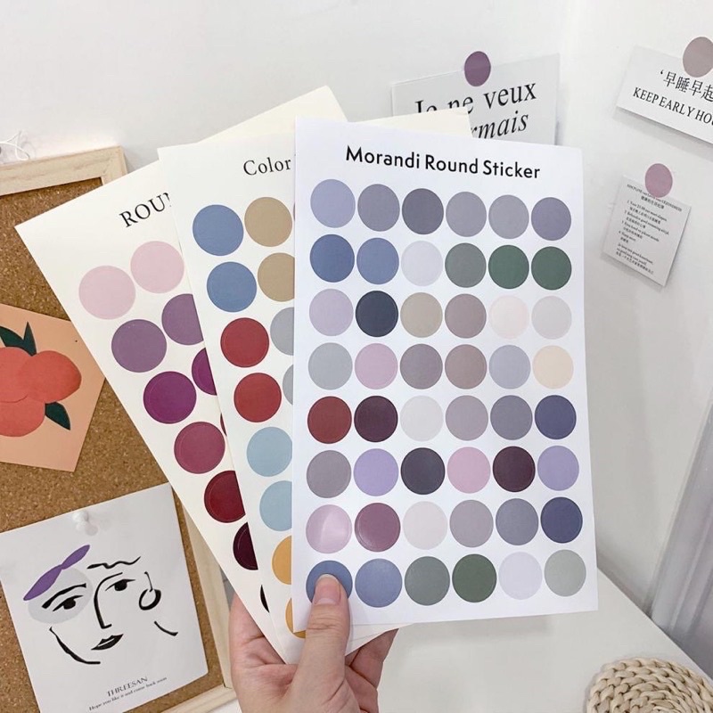 Set 48 tấm hình dán tròn round sticker, phụ kiện dán postcard, dán ảnh