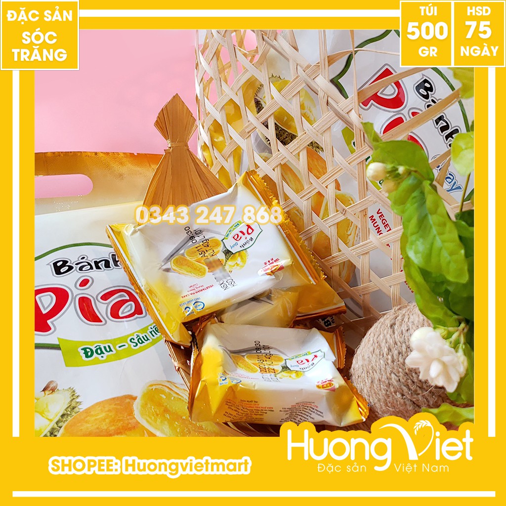 Bánh pía chay đậu xanh sầu riêng mini 500g, bánh pía chay Tân Huê Viên không trứng [TÚI 12 BÁNH]