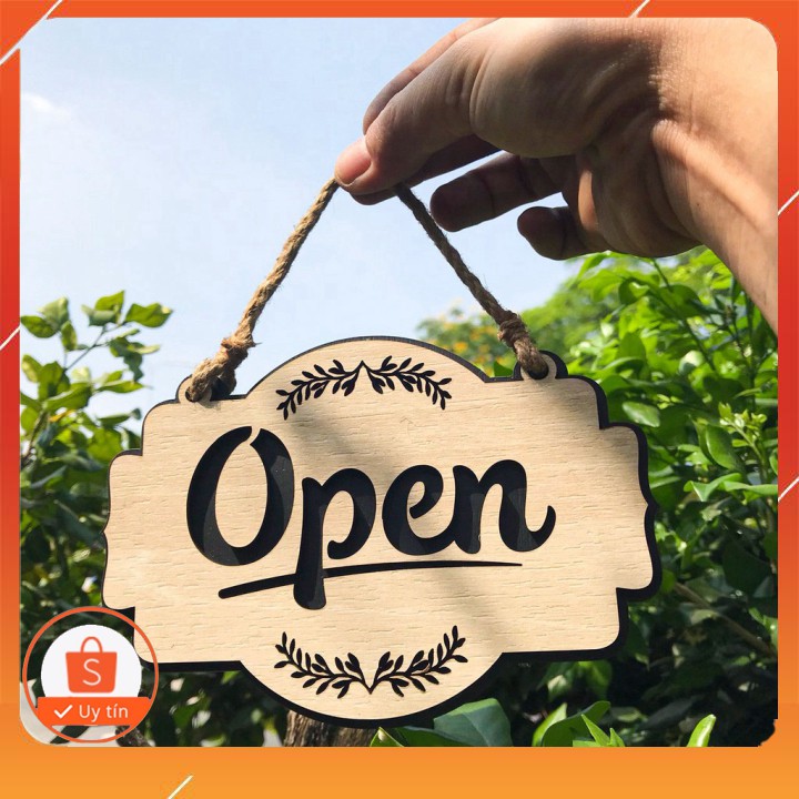 [Quà tặng công sở] Bảng Open / Closed gỗ 2 mặt dạng treo - Mẫu OC01