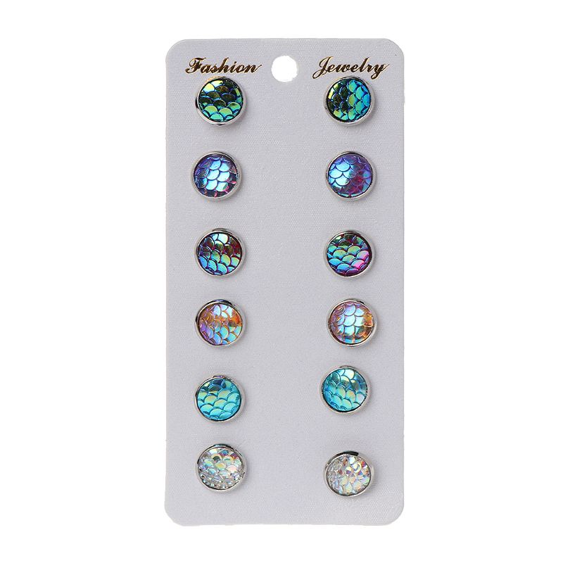 Set 6 Đôi Khuyên Tai Họa Tiết Vảy Cá Phong Cách Cổ Điển Xinh Xắn Dành Cho Các Cặp Đôi