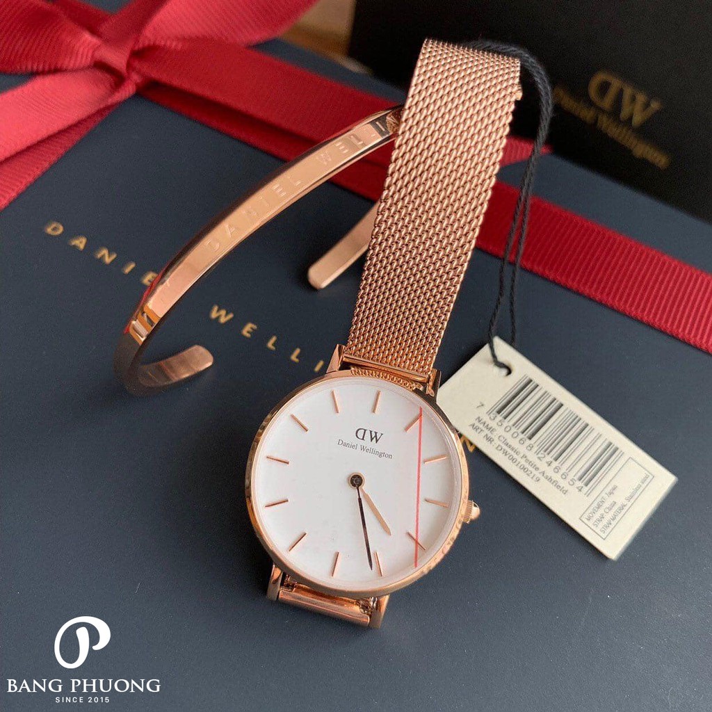 [GIFTSET] Đồng hồ nữ Daniel Wellington Classic Petite Melrose mặt trắng & vòng tay DW Cuff - DW chính hãng