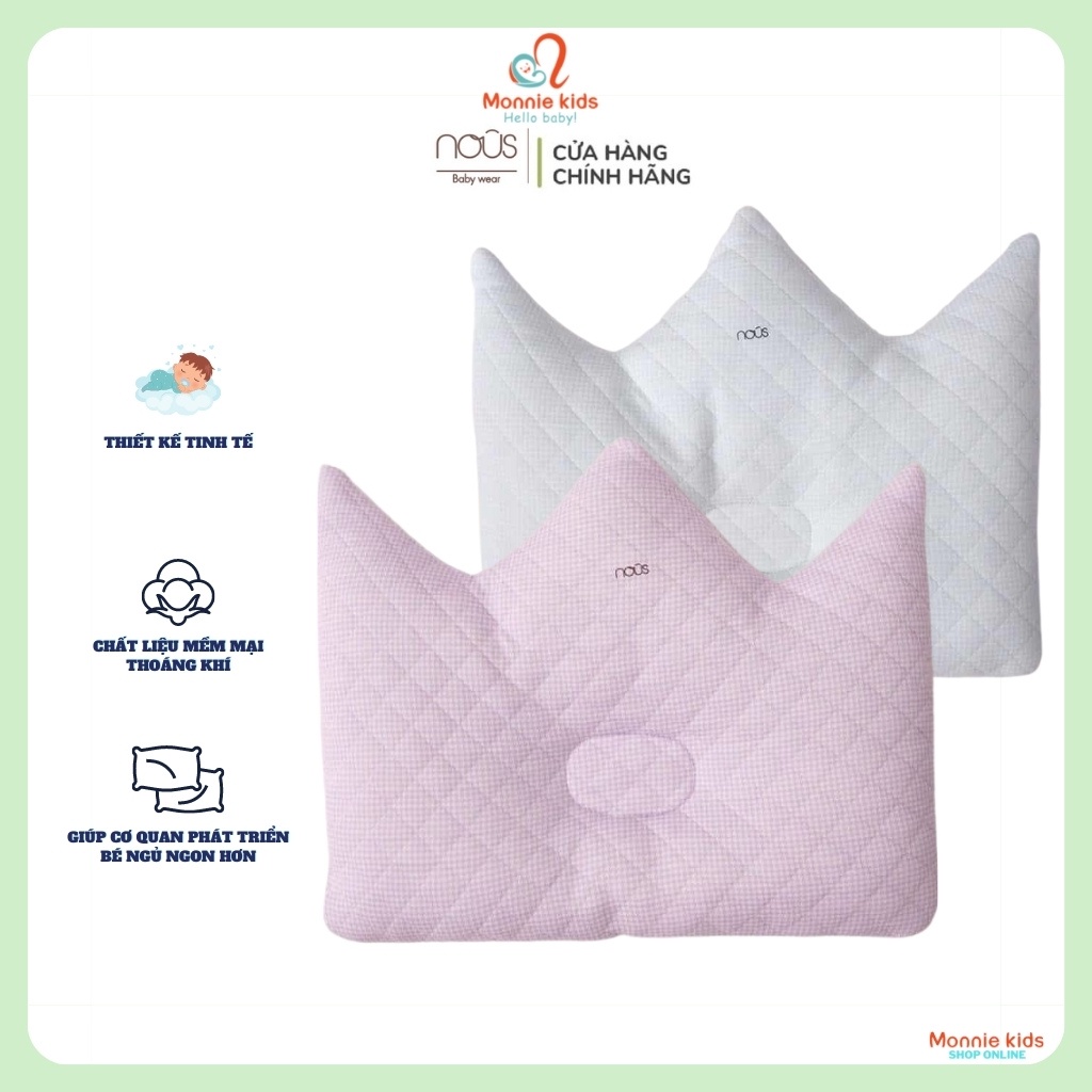 Gối ngủ cotton hình vương miện cho bé Nous, gối bông họa tiết chất liệu mềm mại - Monnie Kids