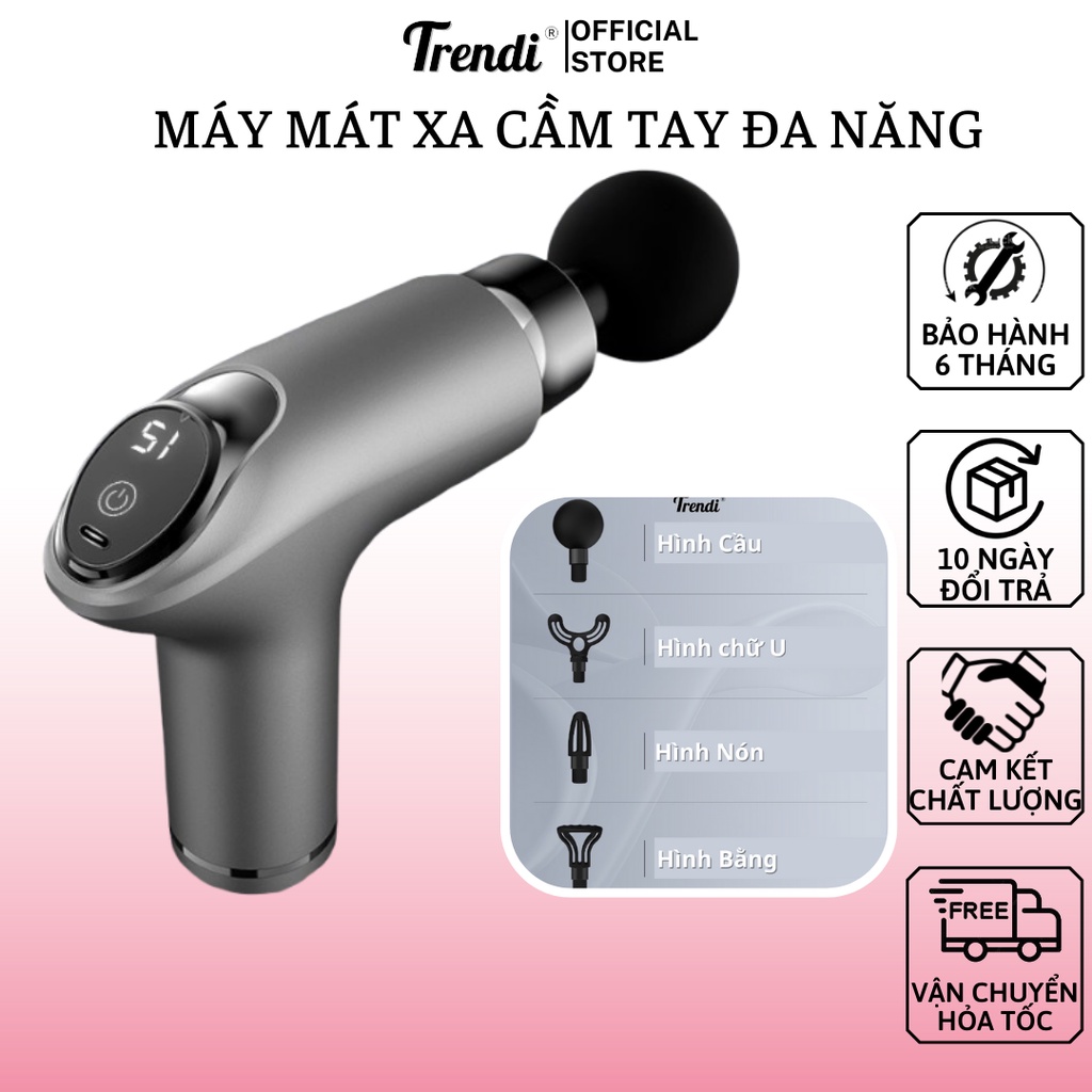 Máy Mát Xa Cầm Tay CẢM ỨNG 12 Chế Độ - 4 Đầu Mát Xa Fascial Gun Đấm Bóp Giảm Mỏi Cơ Thể