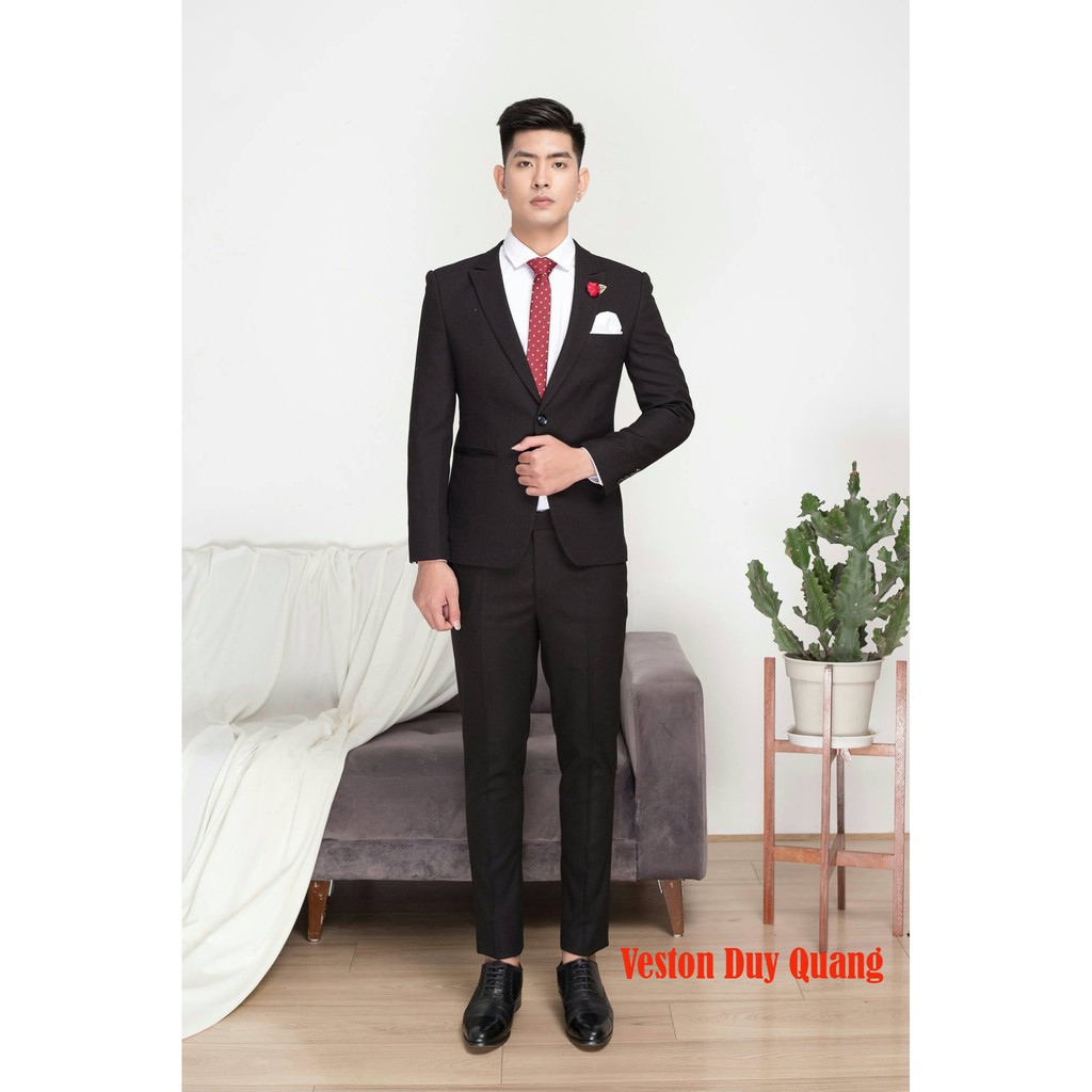 Veston Đen Cao Cấp Hàn Quốc, Dáng Ôm Body, Combo Bộ Vest + Ghile