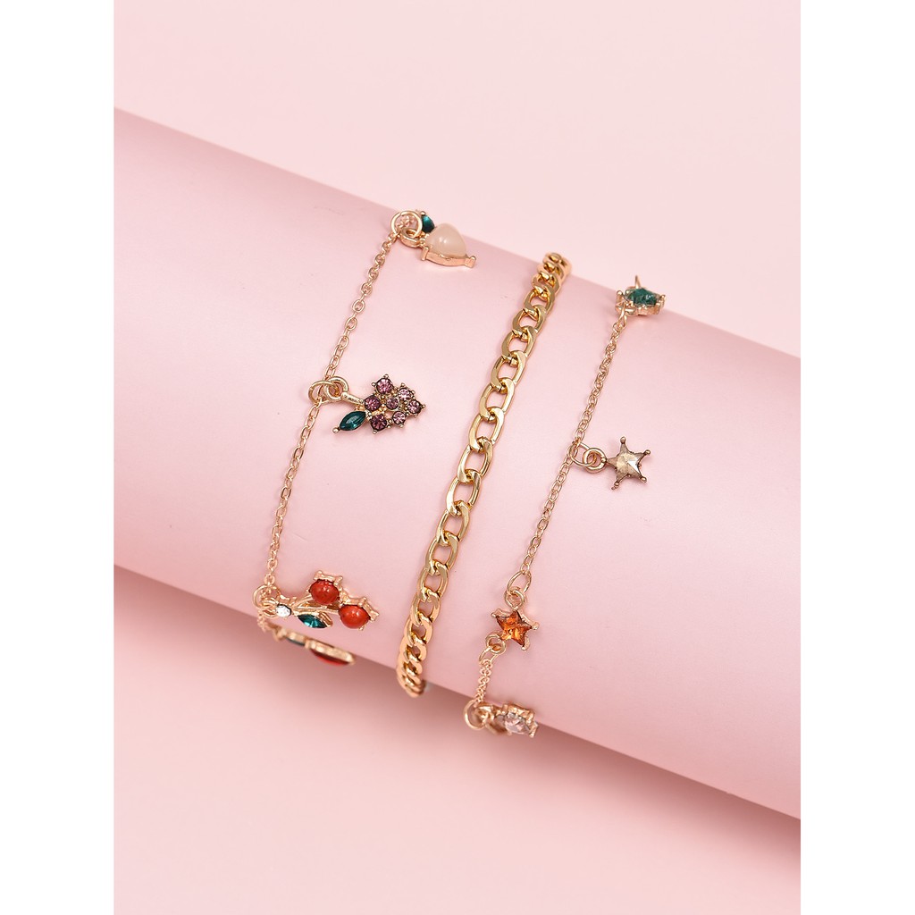 Set 3 Lắc Chân Nhiều Màu Sắc Thiết Kế Xinh Xắn Đáng Yêu Cho Nữ