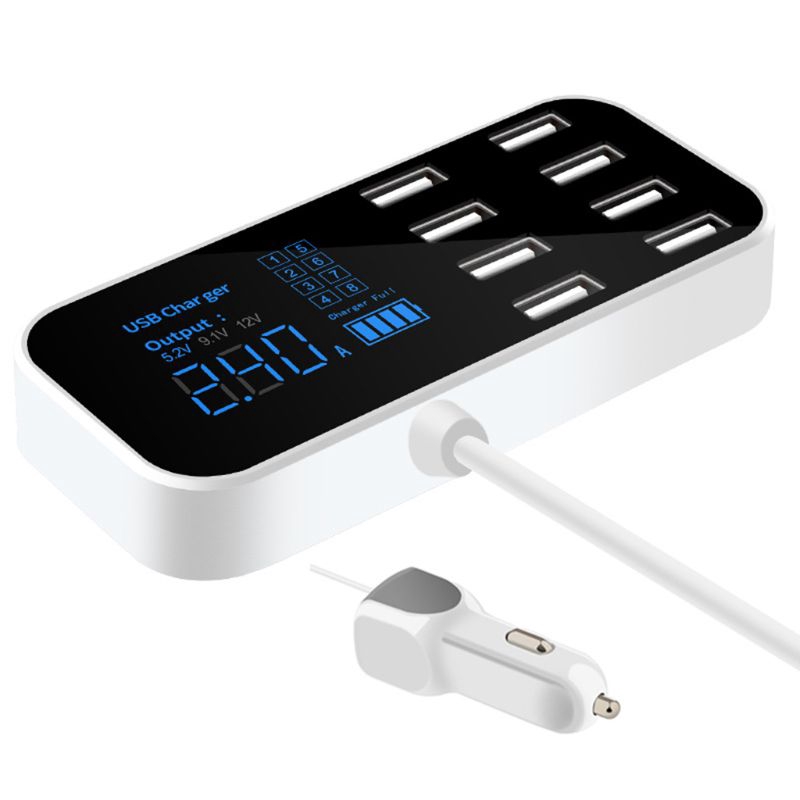 Bộ sạc nhanh 8 cổng USB màn hình LCD cho xe hơi