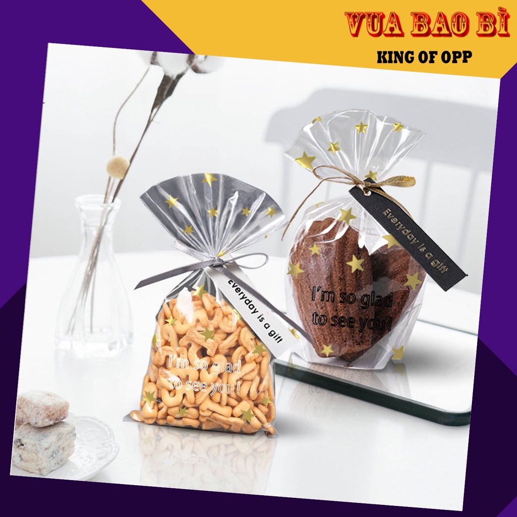 Túi đựng bánh, kẹo có đế họa tiết có đáy thiết kế dây buộc, kích thước 15x25+6 -  VUA BAO BÌ