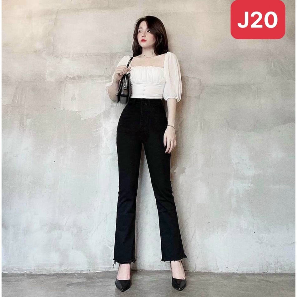 Sale! Quần jean nữ ống loe lưng cao, quần bò loe nhẹ ống suông cao cấp J20
