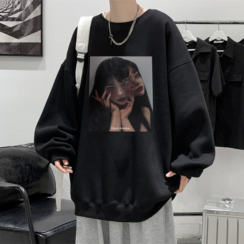Áo sweater cổ tròn dáng rộng phong cách hiphop thời trang thu đông cho nam giới
