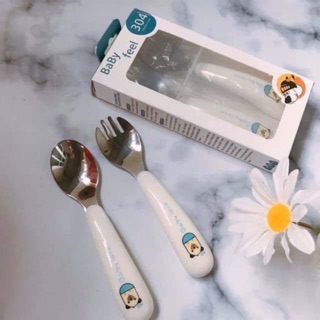 Bộ thìa, dĩa cho bé tập xúc Baby love inox cao cấp
