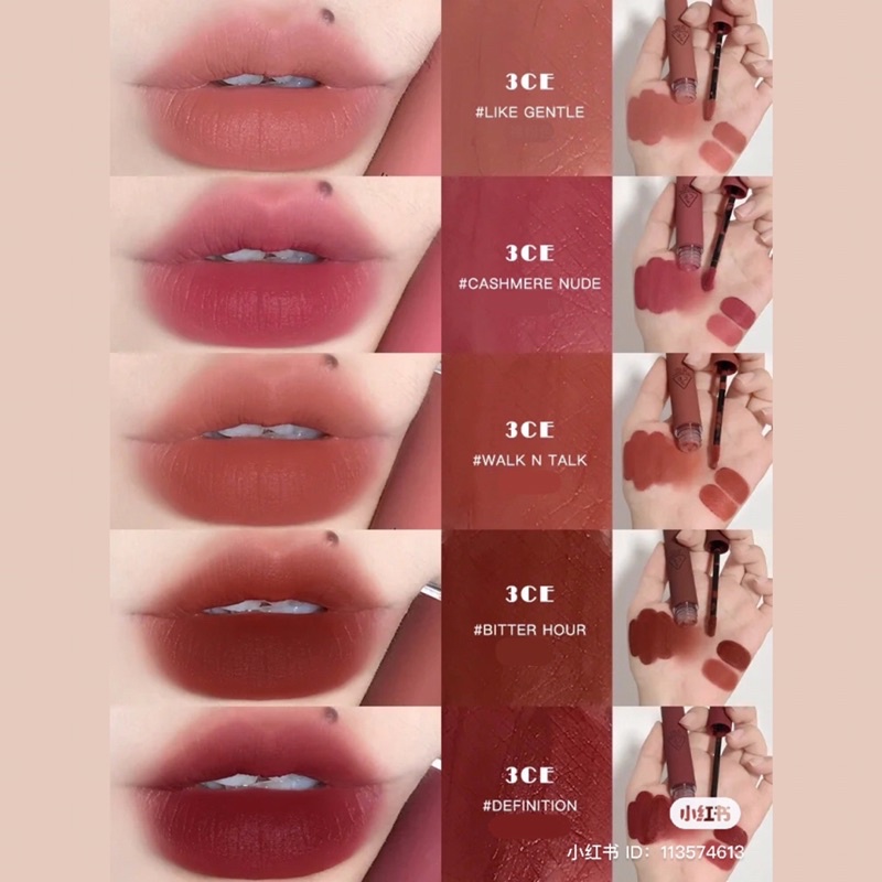 [5 Màu Mới] Son kem lì siêu mịn mượt 3ce Velvet Lip Tint