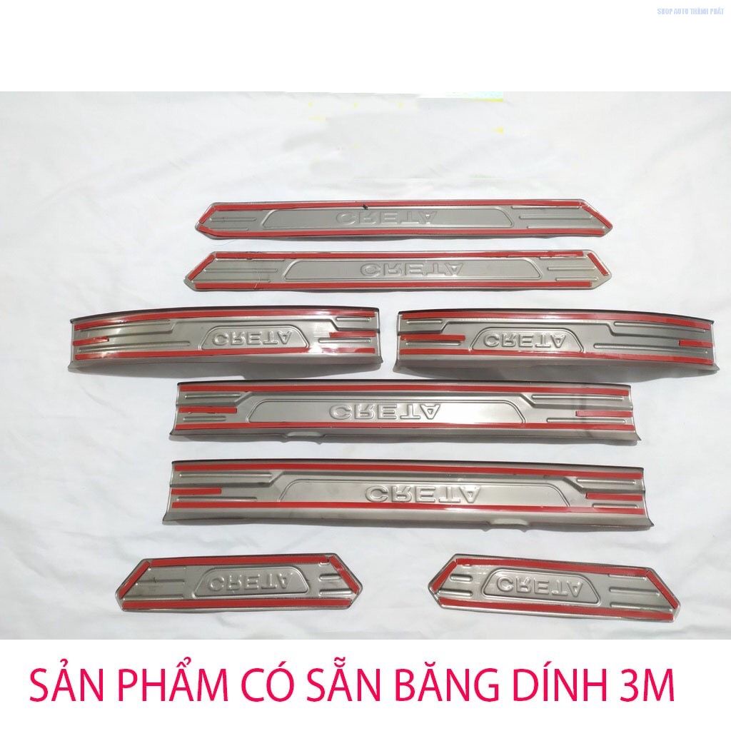 Ốp Bậc Cửa, Nẹp Bước Chân CRETA 2022 Chất Liệu Titan Phay Xước Cao Cấp Đủ Bộ 8 Chi Tiết