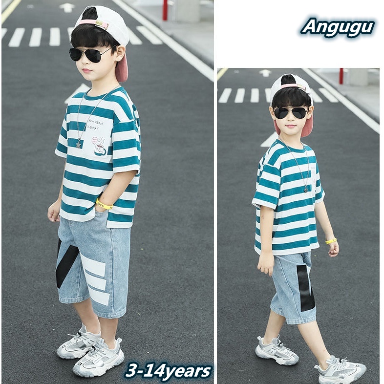 Set 2 Món Áo Thun + Quần Short Jean Thời Trang Hàn Quốc Chất Lượng Cao Cho Bé Trai Từ 3-4 - 5-6 - 7-8 - 9-10 - 11-12 Tuổi