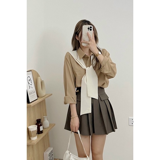[HÀNG SẴN]ÁO SƠMI KÈM KHĂN DÀI TAY STYLE ulzzang siêu xinh