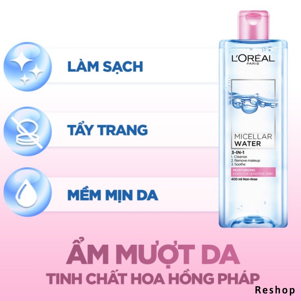 Nước tẩy trang cho mọi loại da L'Oreal Paris 3-in-1 Micellar Water