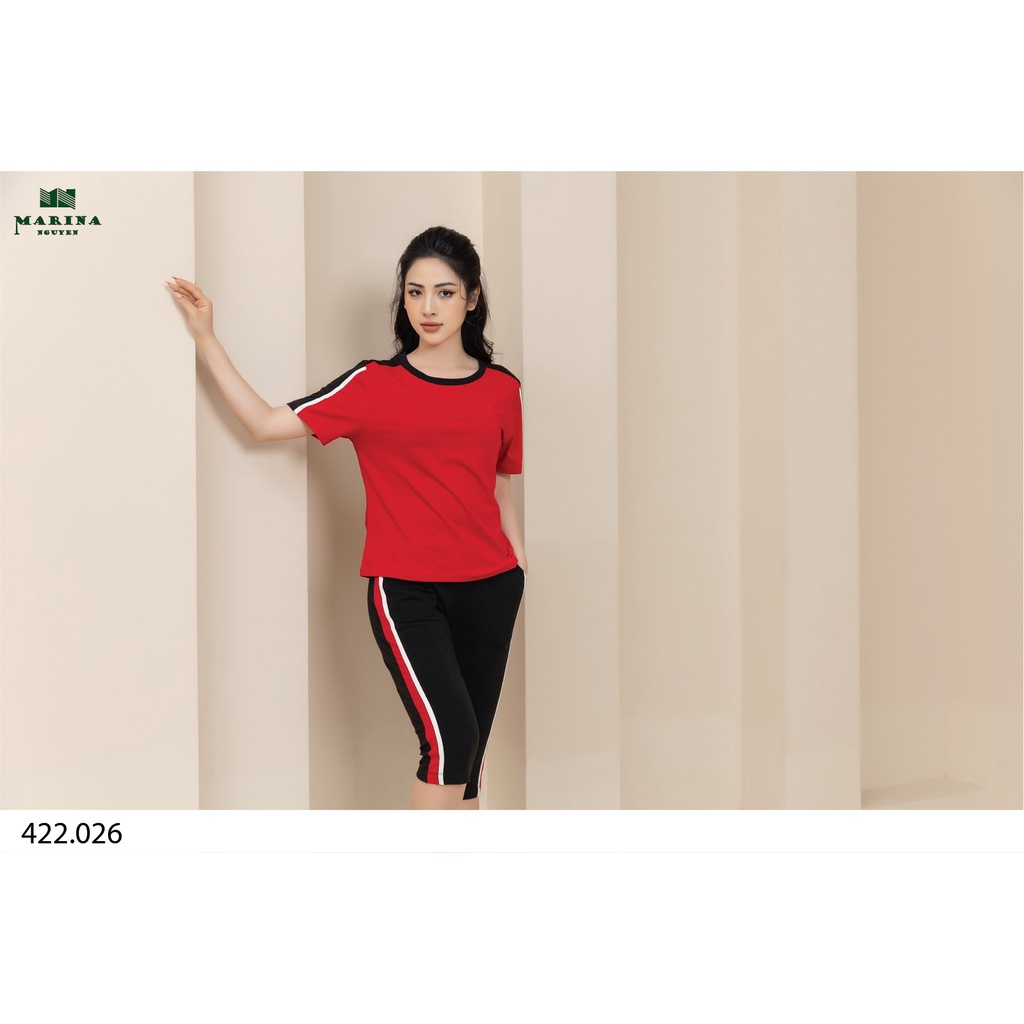 Đồ Bộ Nữ Mặc Nhà MARINA NGUYỄN, Thiết Kế Cổ Tròn, Tay Ngắn Độc Đáo, Vải Cotton Mềm Mịn, Thoáng Mát 422026