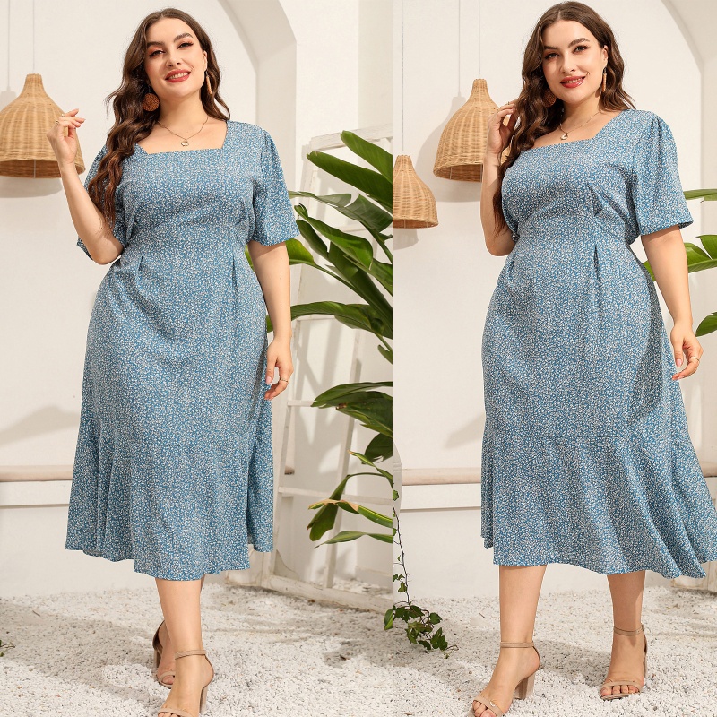 Đầm Midi Tay Ngắn In Hoa Plus Size Thời Trang Đi Biển Mùa Hè Cho Nữ