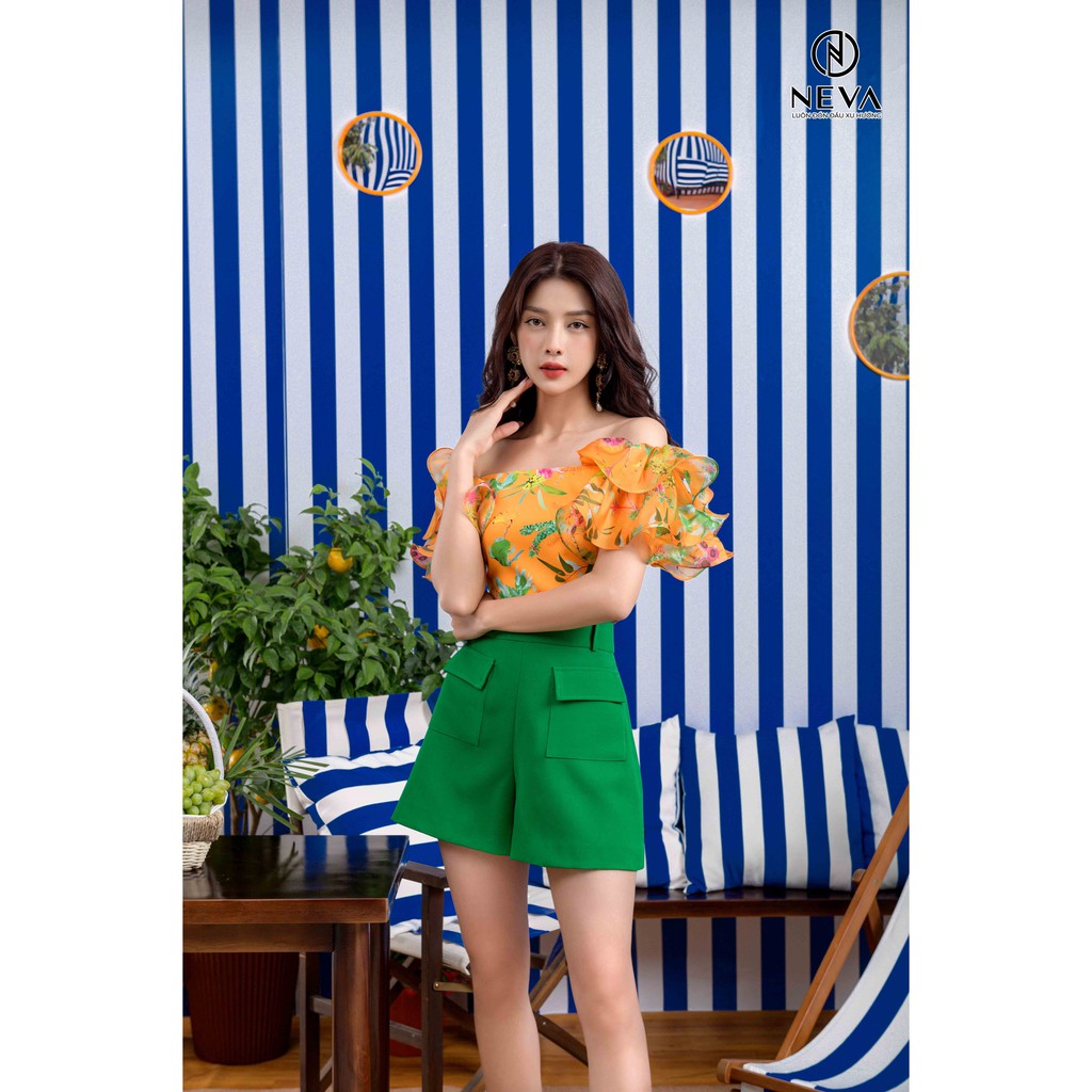 Quần short nữ NEVA dáng chữ A nắp túi trang trí trẻ trung T200043