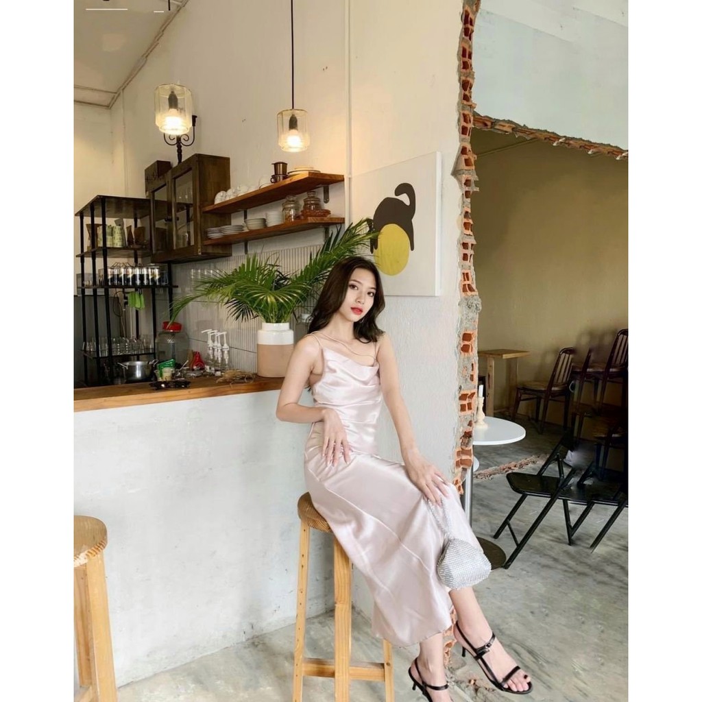 Đầm Maxi Phi Lụa Dây Kiểu (NUDE+TRẮNG+TÍM)