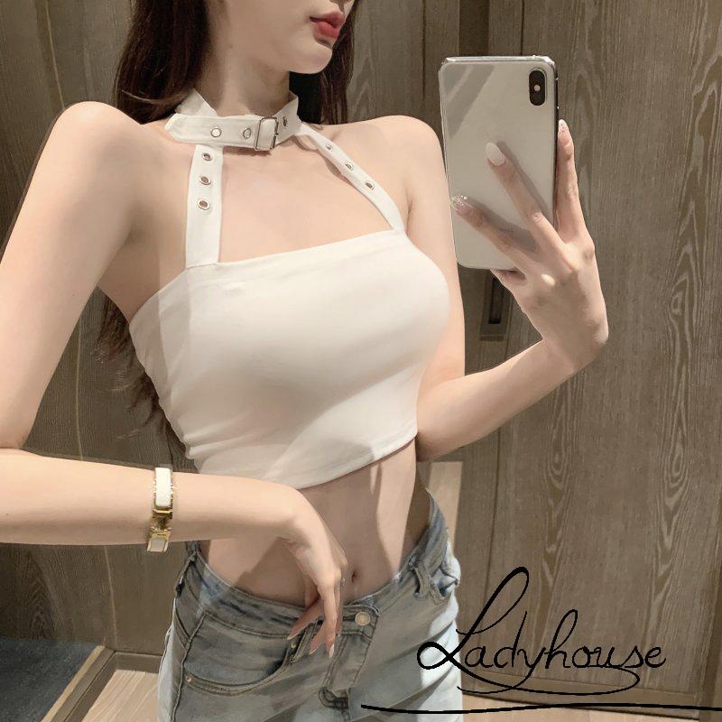 Ld-áo Crop Top Không Tay Hở Lưng Màu Trơn Thời Trang Mùa Hè Màu Trắng/Xám/Đen Cho Nữ