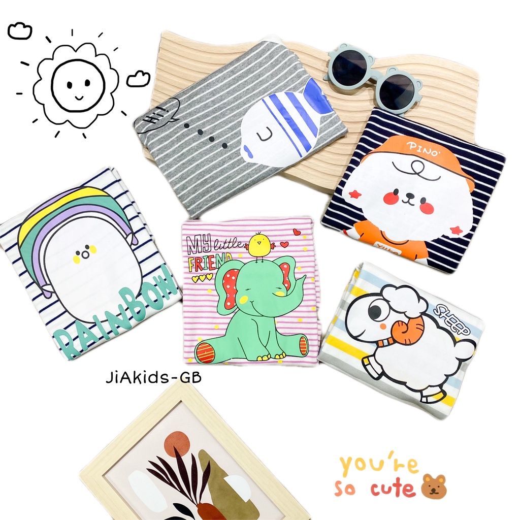 Bộ Ba Lỗ COTTON HÀN MINKY MOM Vải Sọc Bo Viền In Hình Dễ Thương Cho Bé BL-IN27