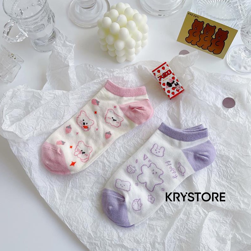 Tất vớ nữ ngắn cổ cotton Gấu Candy Krystore chất đẹp NC25