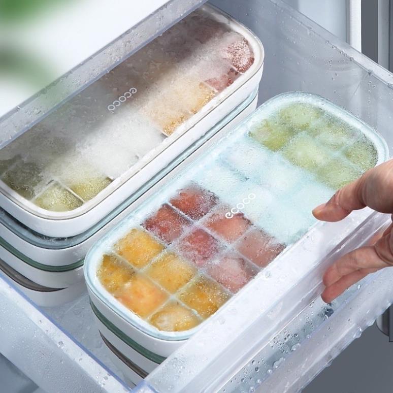 [Kho sỉ]  Khay đá có nắp Ecoco, khay đựng đồ ăn dặm silicon an toàn cho người dùng