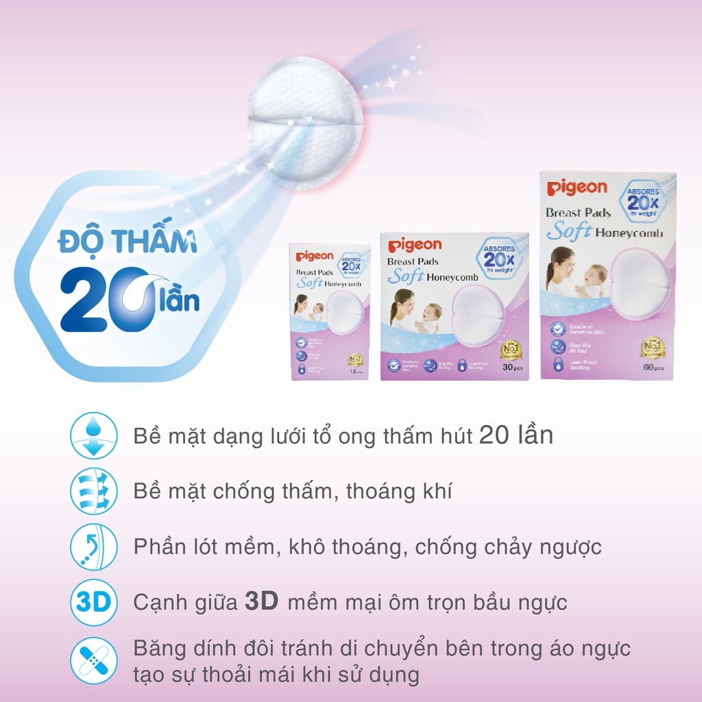 Tấm lót thấm sữa Pigeon 12/30/60 miếng/hộp (HSD: 06/2023)