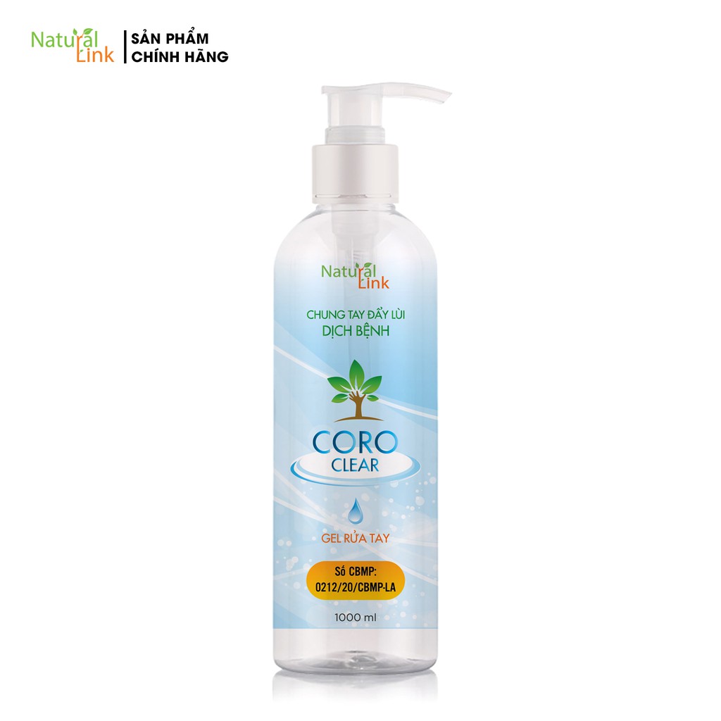 Gel rửa tay khô cao cấp CORO CLEAR - ( Đạt tiêu chuẩn GMP-WHO ) Chai 1000 ML
