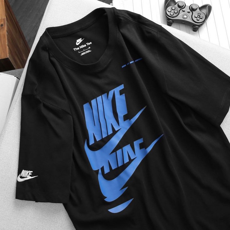 NIKE CHÍNH HÃNG - Áo thun thể thao nam nữ Nike NSW Sport Essentials + T-Shirt Authentic - Black x Blue