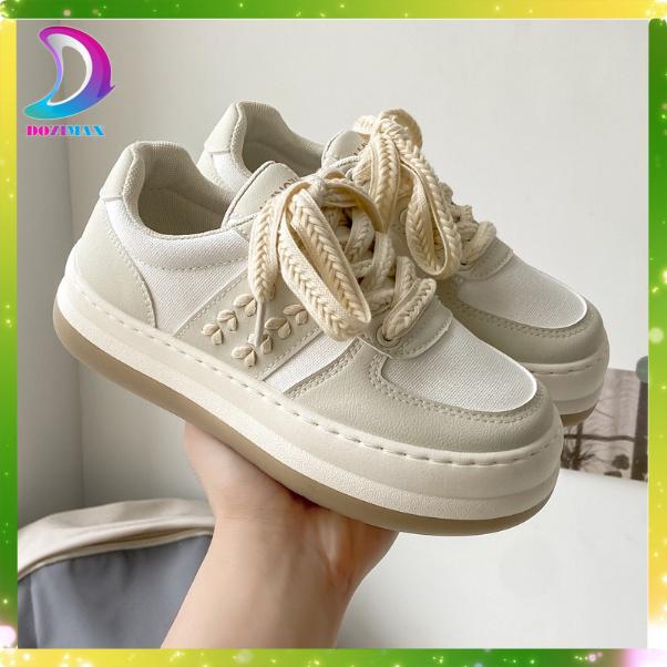 Giày nữ đế bánh mì bện dây siêu xinh trắng xám rosé blackpink độn đế siêu hách dáng chất vải cavan siêu mềm DOZIMAX