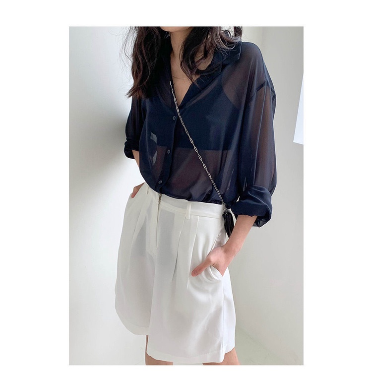 Áo Khoác Cardigan Chống Nắng Chất Chiffon Lụa Lạnh Màu Đen Dáng Rộng Thời Trang Mùa Hè Cho Nữ 2021