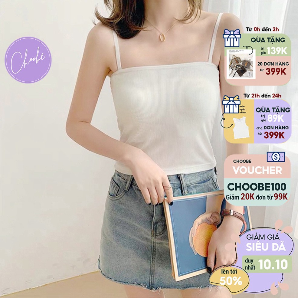 Áo kiểu 2 dây choobe nữ dáng ôm vải cotton co giãn có chốt điều chỉnh nhiều màu sắc A11