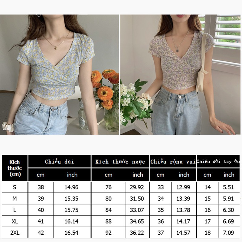 Áo croptop nữ cổ V tay ngắn thiết kế thời trang | BigBuy360 - bigbuy360.vn