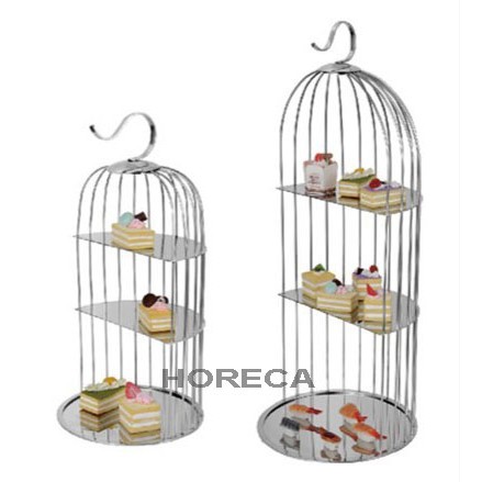 kệ trưng bày bánh inox 3 tầng lồng chim, khay trưng bày buffet, trái cây, có 3 size khác nhau