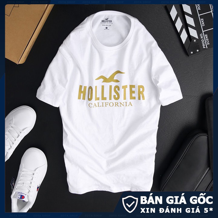 Áo phông nam trắng ngắn tay không cổ in hình Hollis.ter