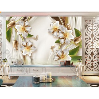 Hoa mạ vàng và bướm xuân Tranh dán tường 3d tranh nguyên tấm lớn, phong cách hiện đại  (tích hợp sẵn keo) MS1041082