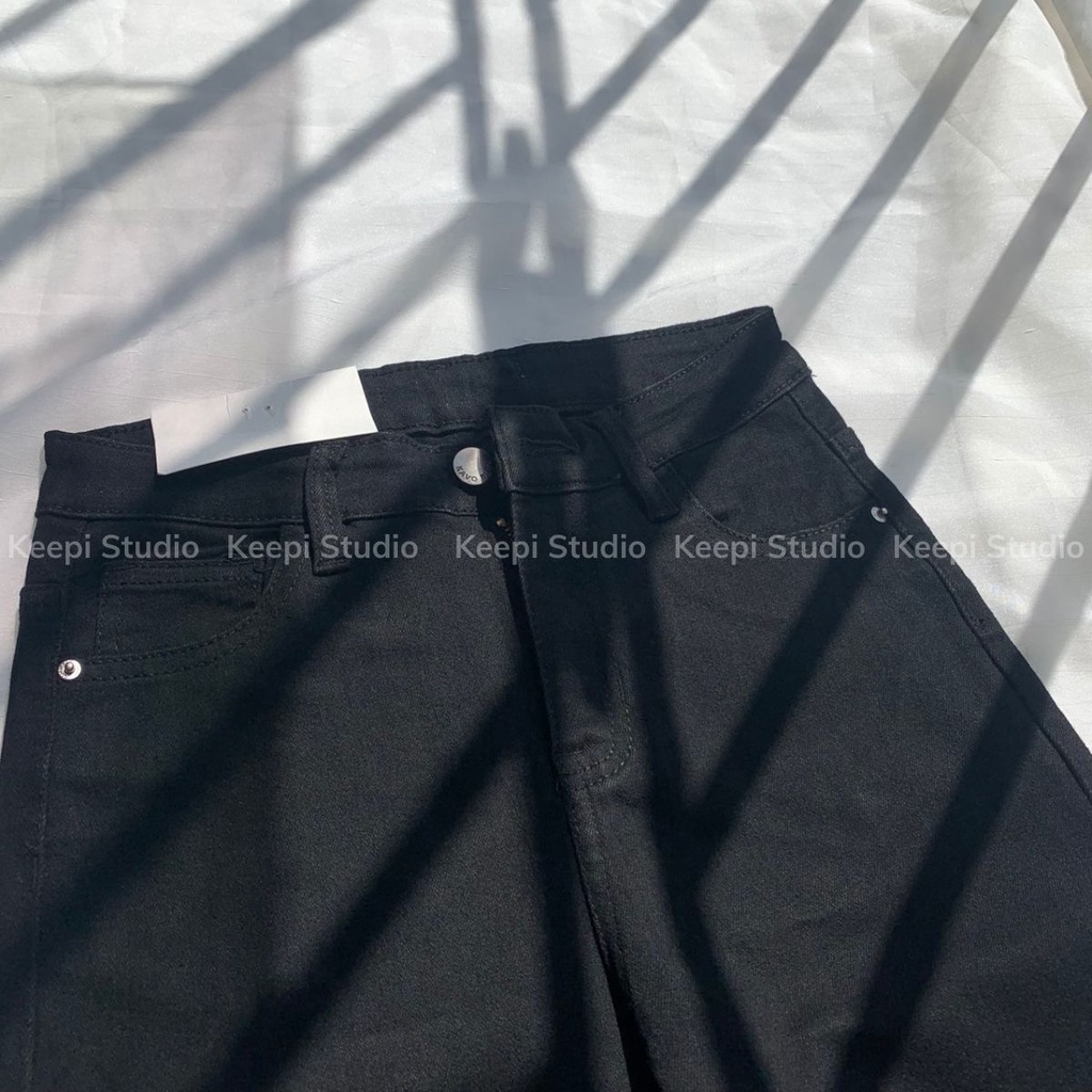 Quần Jeans Nữ Đứng Đen Co Giãn Hàn Quốc KEEPI Quần Kaki Lưng Cao Ống Suông | BigBuy360 - bigbuy360.vn