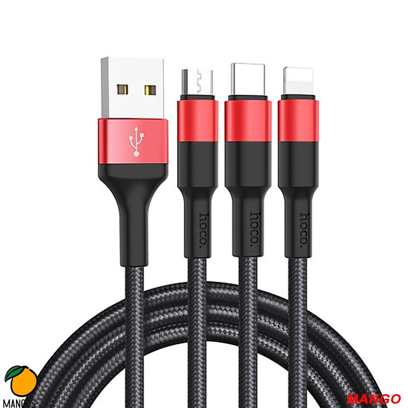 Cáp Sạc Nhanh chống gập Hoco X26 3 đầu -Micro-Type C cho i.phone/Samsung/Oppo/