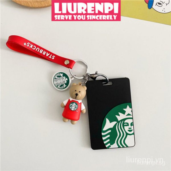 Bao đựng thẻ học sinh/xe bus in hình Starbucks gắn móc khóa kim loại tiện dụng card holder