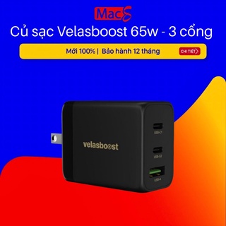 Củ sạc 65w Velasboost 3 cổng, công nghệ GaN siêu nhỏ