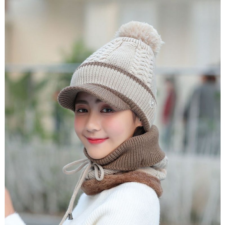Mũ len nữ nón len giữ ấm lưỡi trai beret tặng kèm khăn len choàng cổ