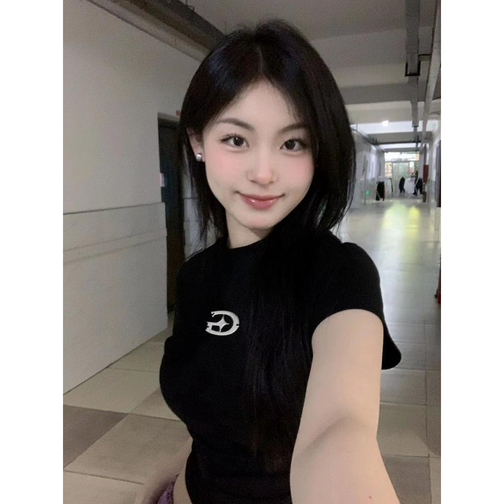 JINSHIHUI  áo croptop Áo Thun nữ baby tee Thiết kế ít eo slim hottie 2023 NEW Phong cách Chic Thời trang Cái mới A29J1PK 36Z230909