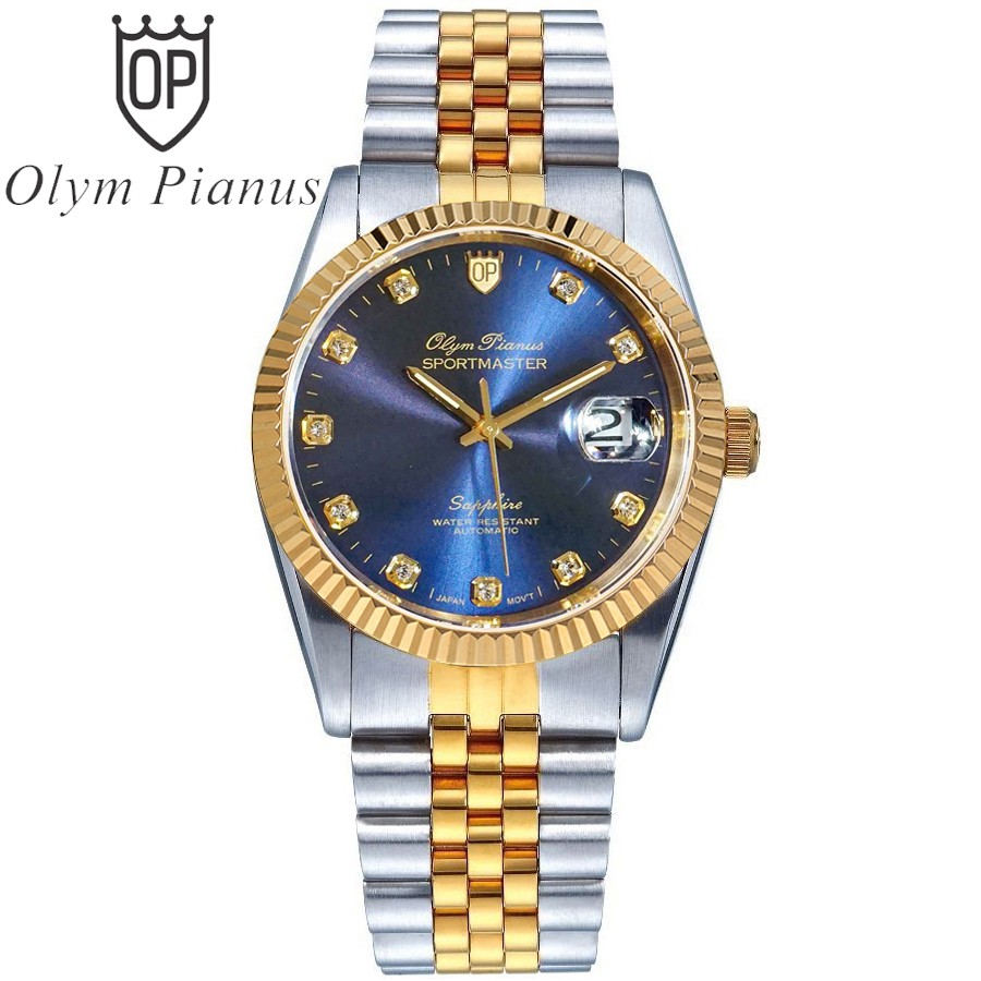 Đồng hồ nam dây kim loại mặt kính sapphire automatic Olym Pianus OP89322 OP89322AGSK