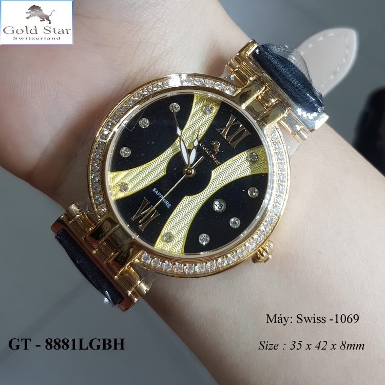 Đồng Hồ *Gold Star* Chính Hãng Nữ GT – 8881, Thép 316L, Kính Saphia, Gắn Kim Cương, Mạ Vàng 24k, Chịu Nước 30 mét