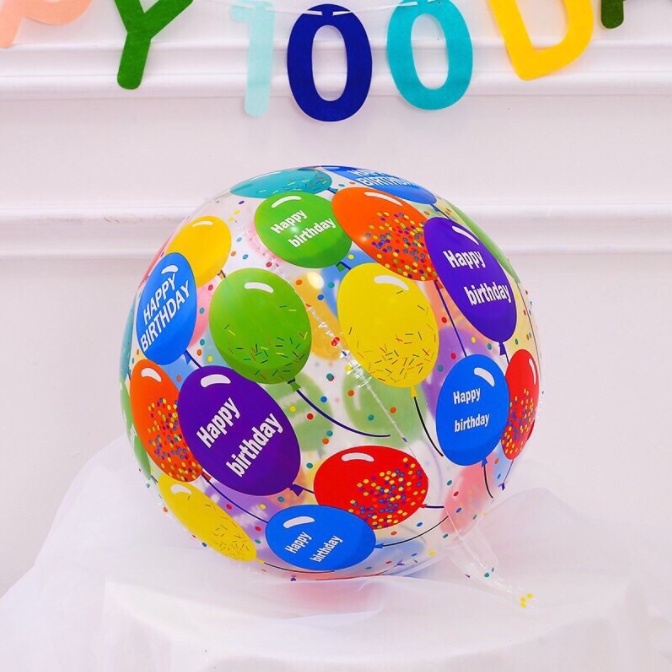 Bóng trong suốt 4D 22&quot; in happy birthday bóng galaxy jumbo bong bóng trang trí sinh nhật phong cách Hàn quốc