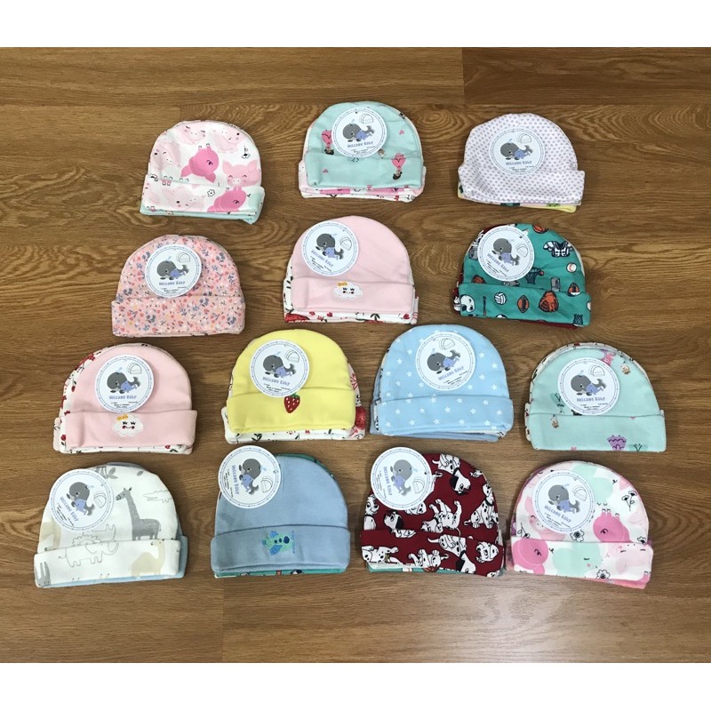 Set mũ sơ sinh 3 chiếc chất thun cotton cho bé trai và bé gái